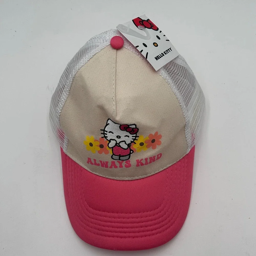 Hello Kitty Sanrio Always Kind Trucker Hat Pink Cream Mesh Snapback Cap NWT - Picture 9 of 14
